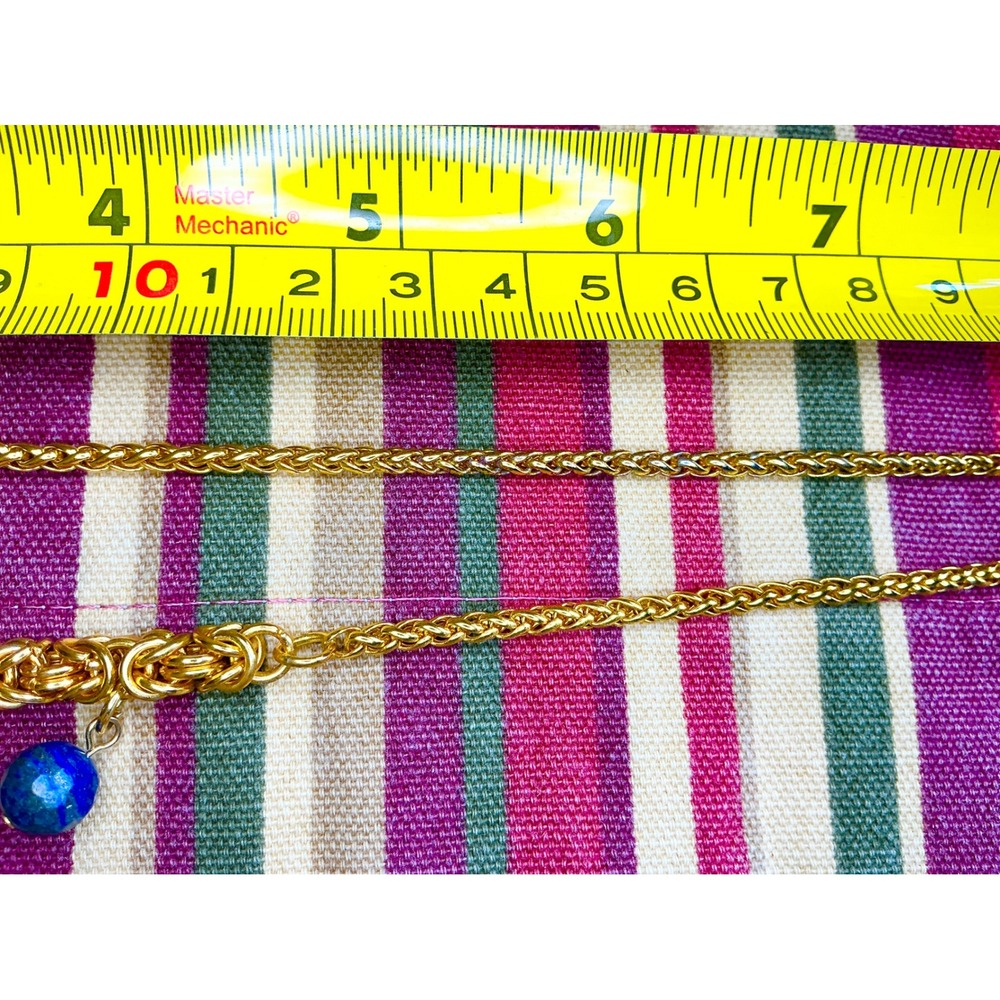Gold Tone Chain Necklace with Lapis Lazuli Style Blue Bead Dangles - Picture 7 of 7